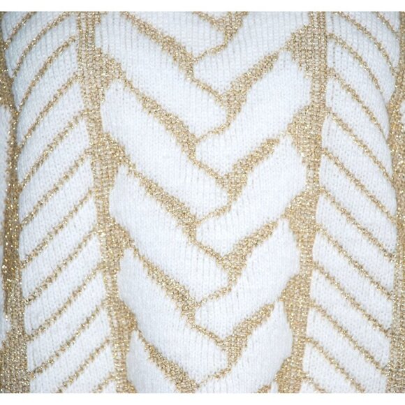 Jane Adams White And Gold Metallic Pullover Sweater Size XL Crewneck - Picture 3 of 8